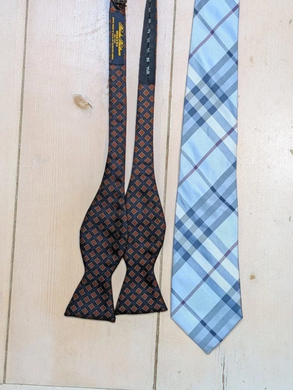 Burberry London Silk Plaid Tie & Brooks Brothers Silk Bow Tie Lot of 2